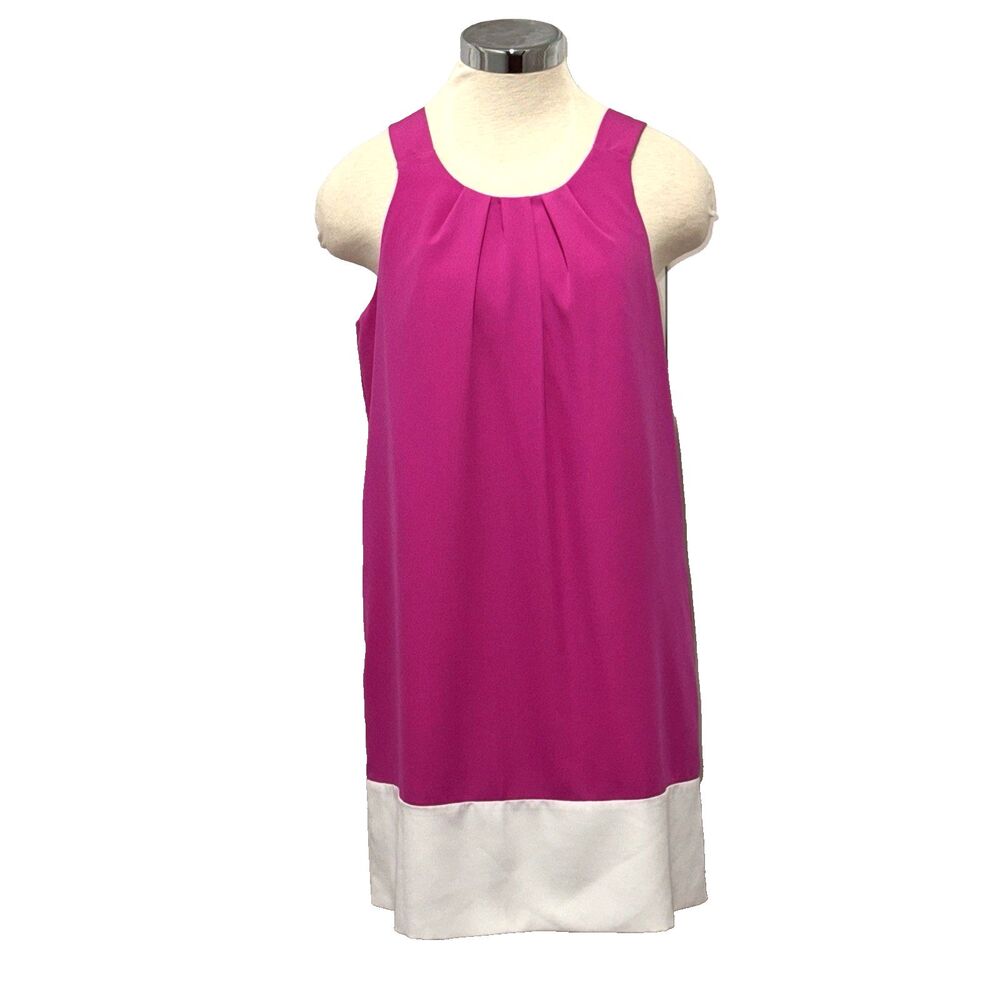 OLEG CASSINI Sz. 8 Bright Pink White Sleeveless Lined Back Zip Dress Minimalist
